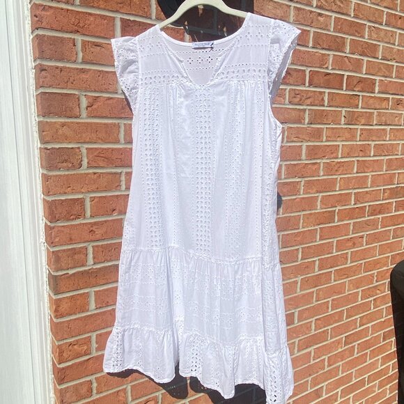 White Eyelet Drop Waist Sundress - Valentina Naldi - Medium - Beach Photo Ready - Picture 1 of 10